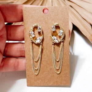 Chain drop crystal earrings #964